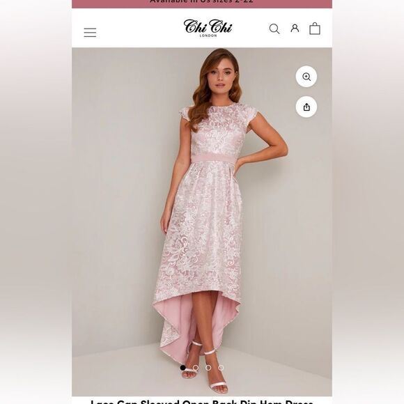 NWT Chi Chi London /Nordstrom Lace Cap Sleeved Open Back Dip Hem Dress (levaeh) - Picture 1 of 10